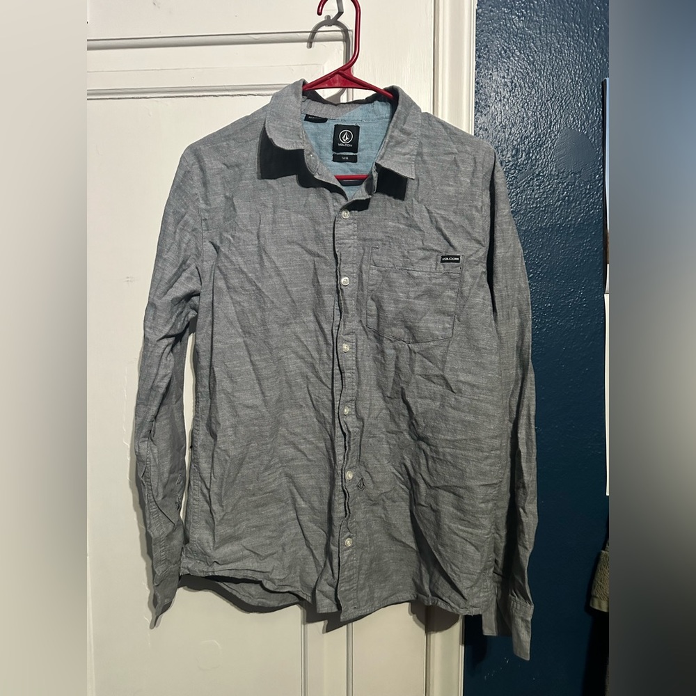 Volcom Men's Modern Fit Long Sleeve Button Up Shirt Size Medium Gray